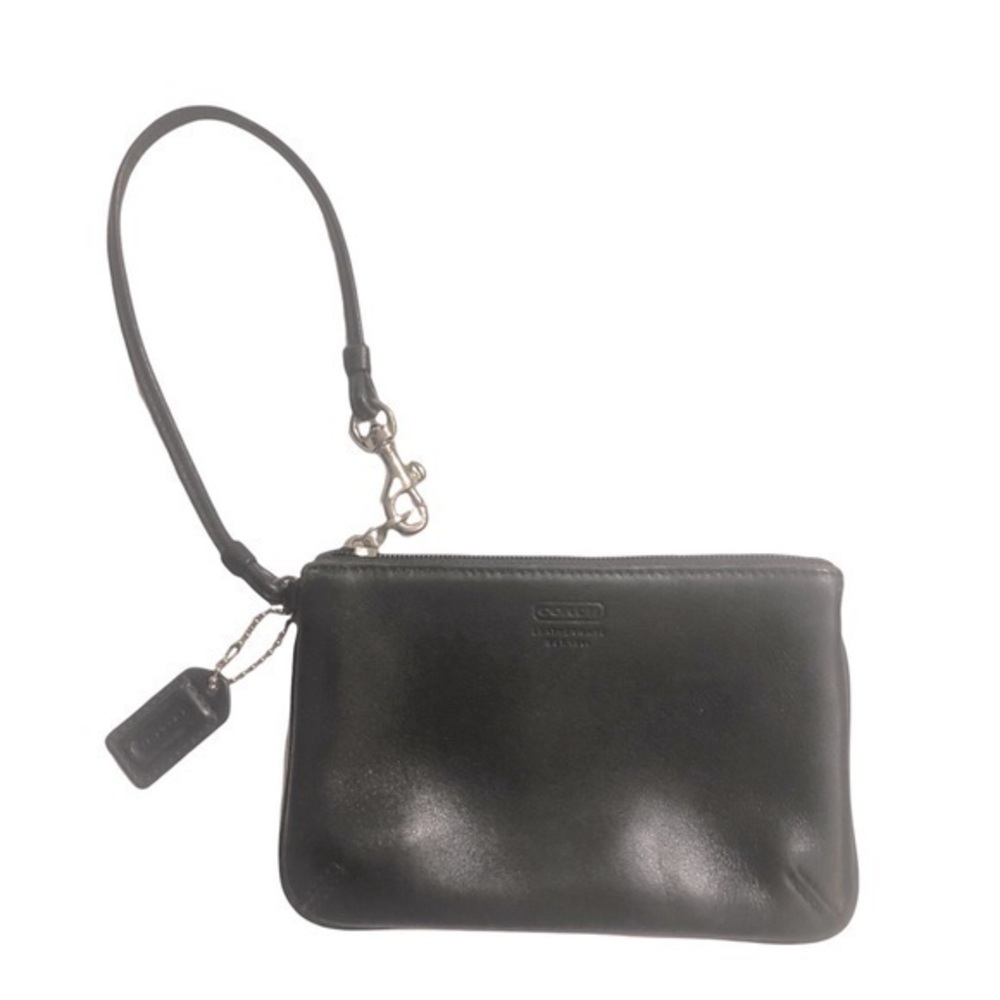Coach black leather wristlet bag